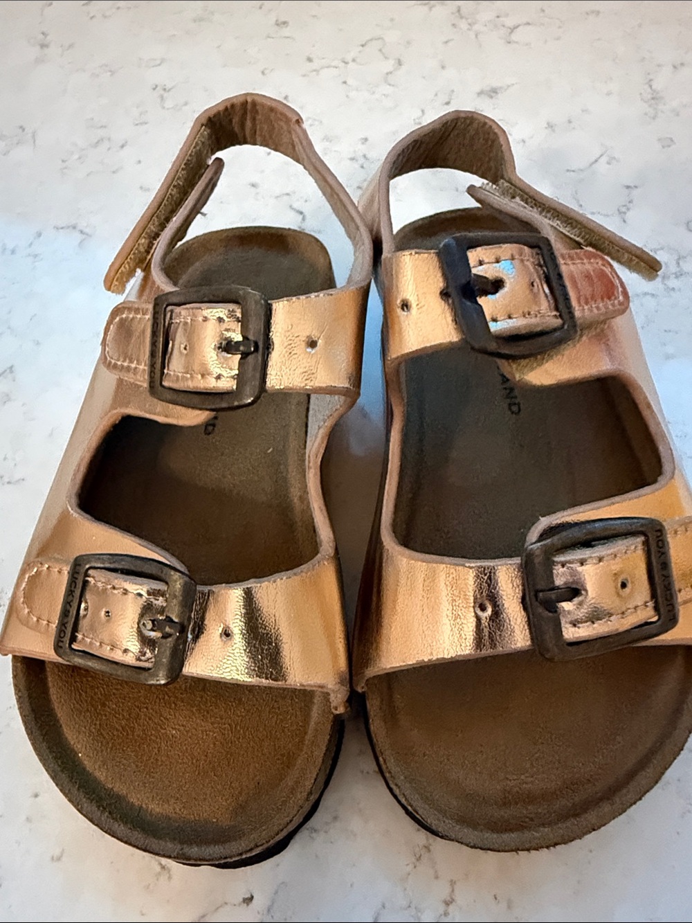Lucky Brand Kids Metallic Rose Gold Double-Buckle Sandals